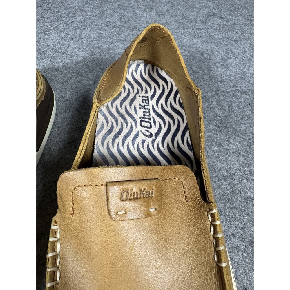OluKai Men's Tan Leather Slip-On Loafers - Picture 3 of 10